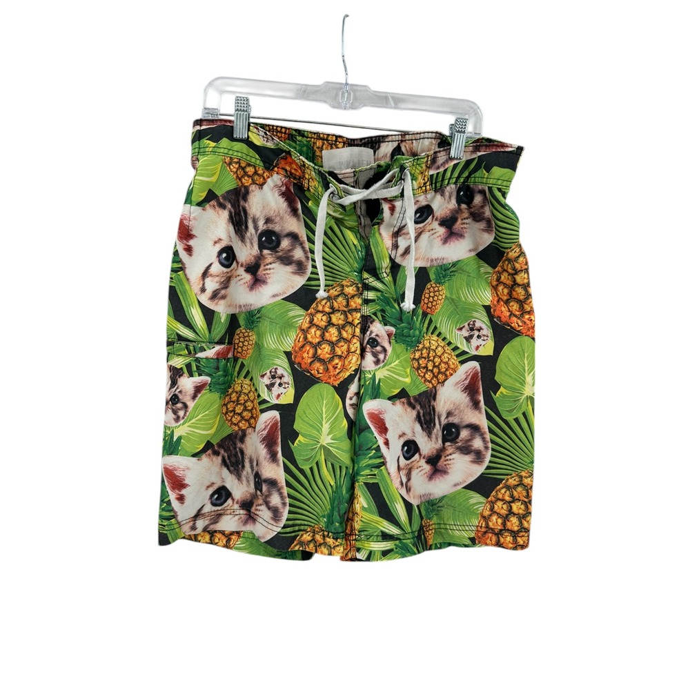 Black Matter Board Shorts Cats with Pinapples Mens Size L‎ Swim Beach Vacation